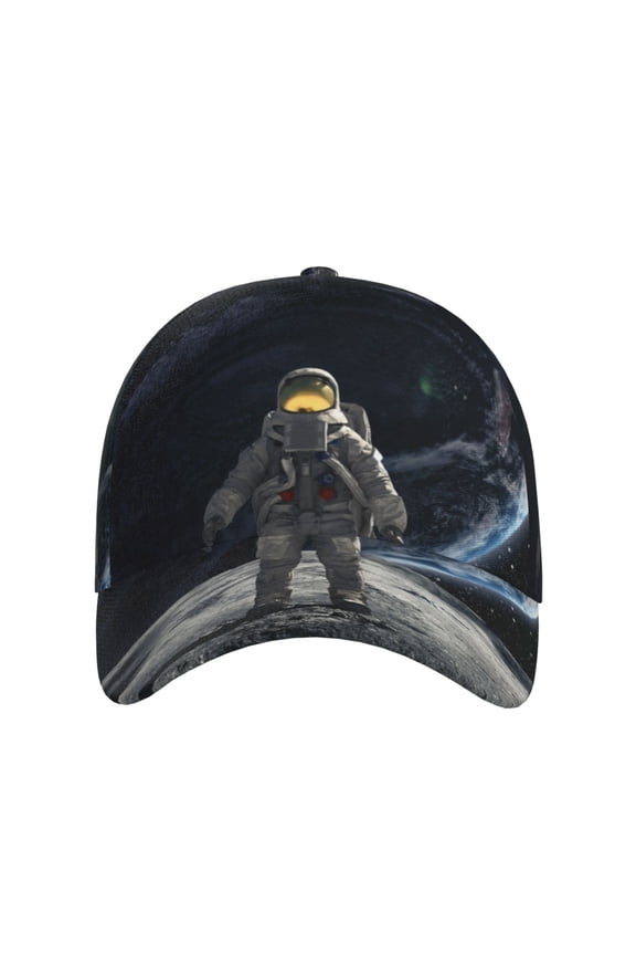 Astronaut Standing In The Moon for Baseball Cap: Unisex, crafted from classic polyester twill fabric, featuring a soft unconstructed design