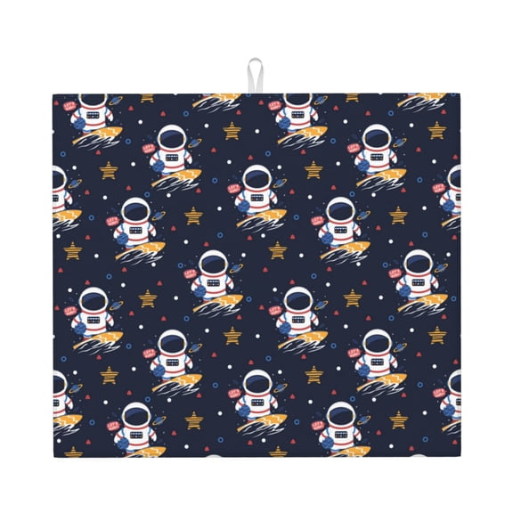Xecao Astronaut Surfing Print Dish Drying Mat for Kitchen Counter,Absorbent Coffee Bar Mat, Dish Drainer Rack Mats,Dining Room Decoration