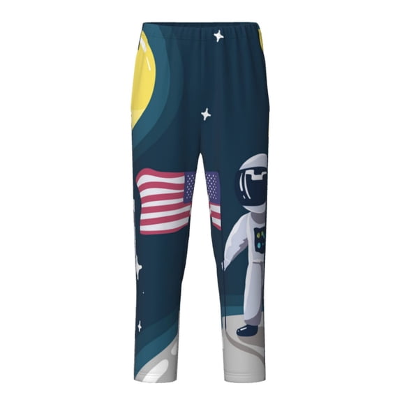 Xecao Astronaut With USA Flag Print Teenagers' Pajama Pants Long Sleep Pants Soft Elastic Waist Pajama Bottoms Elastic waist with 2 Pockets 5-16 Years-Large