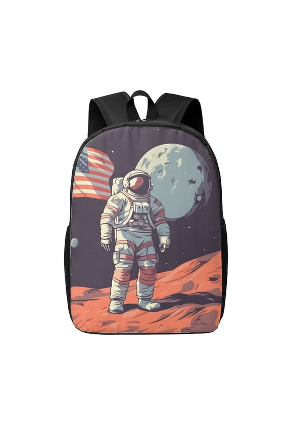 Astronaut With American Flag print Travel Backpack, Large Computer Backpack for Men Women, College School Rucksack Book Bag