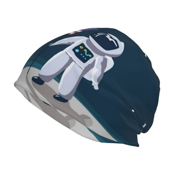 Xecao Astronaut With USA Flag Print Knit Hat,Winter Beanie for Men Women, Beanie Soft Warm Ski Stocking Cuffed Cap