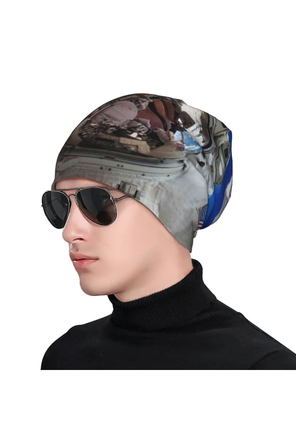 Astronaut in Outer Space Print Beanie Knitted Hat for Men Women, Winter Fashion Knit Cuffed Caps Unisex