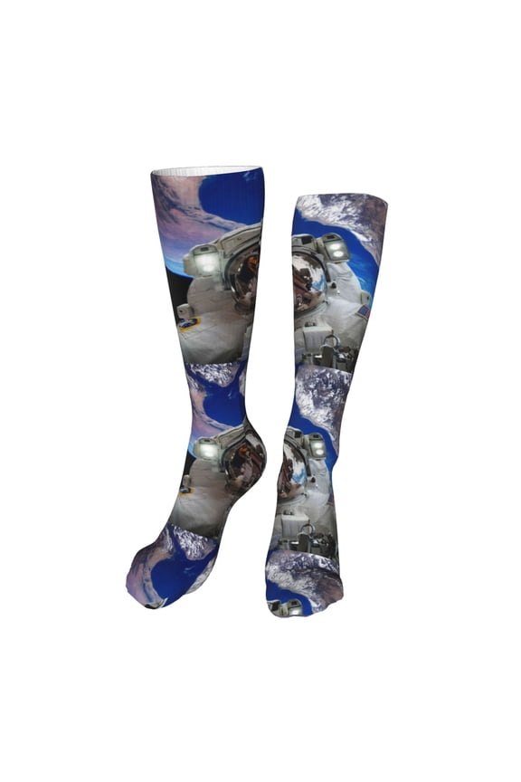 Astronaut in Outer Space Print Calf Socks Seamless Toe, Knee High Long Socks, Sports Socks Trouser Socks for Women and Men-One Size