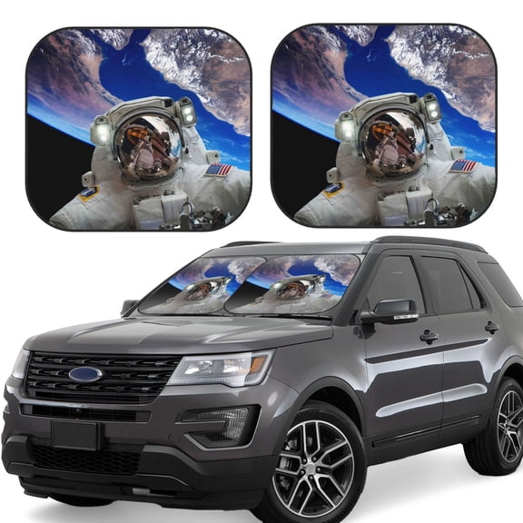 Xecao Astronaut in Outer Space for Foldable Car Sun Shades (2-Pack) offer sun protection with an easy-fold design for convenient windshield shading.