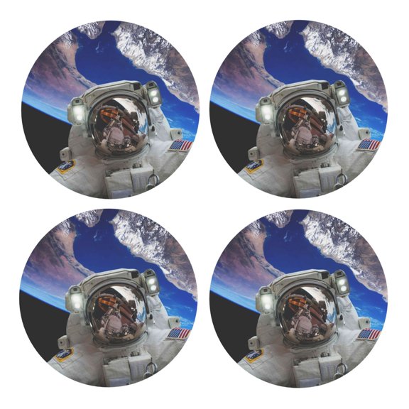 Xecao Astronaut in Outer Space for MDF Cork Coaster 4 Pcs,Drink Coasters,Suit for House Warming Gifts New Home ,Coffee Table Decor-Round Shape
