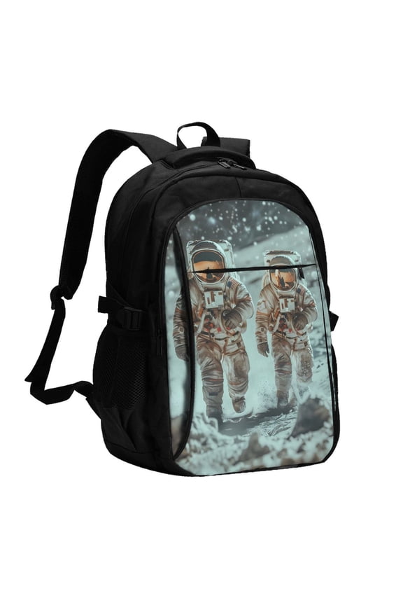 Astronauts On Lunar Mission for Travel Laptop Backpack, USB-Charging-Enabled, Spacious Business Backpack for Men and Women,College School Computer Bag