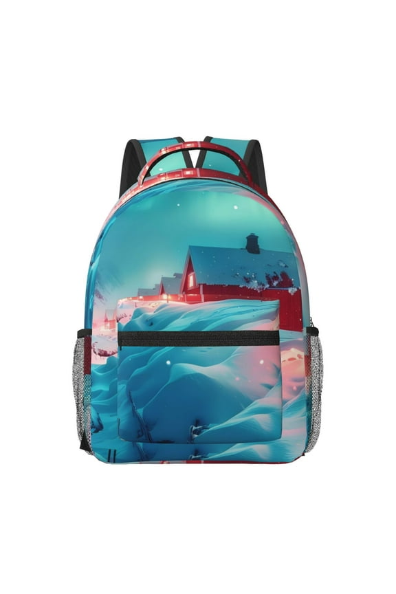 Aurora Borealis Village Print Casual Backpack: A Computer Backpack Ideal for Men and Women, Perfect for College, School, or Daily Travels-One Size
