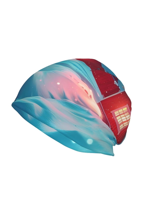 Aurora Borealis Village Print Knit Hat,Winter Beanie for Men Women, Beanie Soft Warm Ski Stocking Cuffed Cap