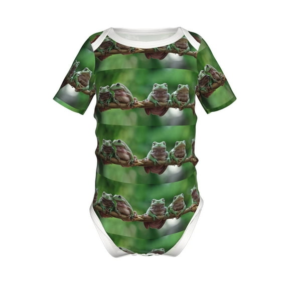 Xecao Australian White Tree Frog Sitting on Branch Pattern Baby Climbing Bodysuit Short Sleeve Onesie Unisex 0-12 Months Baby Shirt Newborn Outfits Crotch snap design-6 Months