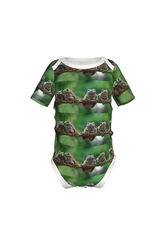Australian White Tree Frog Sitting on Branch Pattern Baby Climbing Bodysuit Short Sleeve Onesie Unisex 0-12 Months Baby Shirt Newborn Outfits Crotch snap design-12 Months