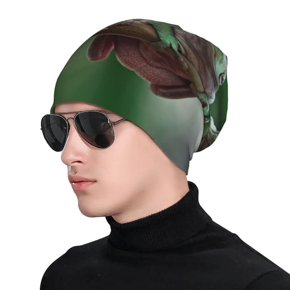 Xecao Australian White Tree Frog Sitting on Branch Print Beanie Knitted Hat for Men Women, Winter Fashion Knit Cuffed Caps Unisex