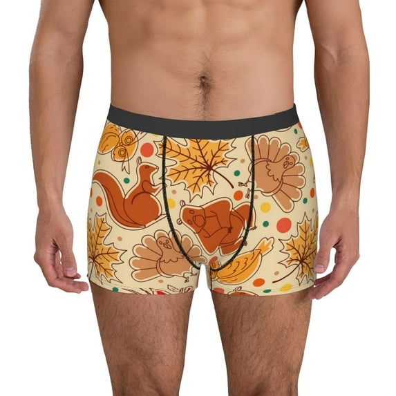 Xecao Autumn Animal Maple Leaves Print Men's Underwear Boxer Briefs,Breathable Choice for Men's Underwear-XX-Large