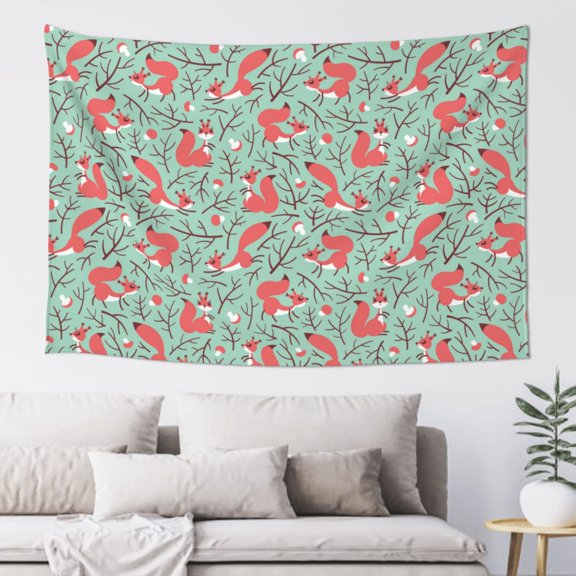 Xecao Autumn Branches Fox and Mushrooms Print Tapestry, Wall Hanging Room Funny Decor, Backdrop Room Decor for Bedroom Living Room dormitory