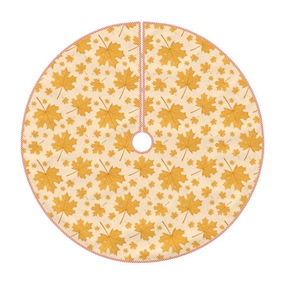 Xecao Autumn Fall Yellow Leaves Pattern Christmas Tree Skirt Round Xmas Tree Mat Base Cover for Holiday Home Decorations-36"