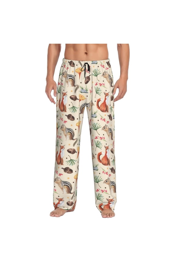 Autumn Forest Animals Print Men's Straight Lounge Pajama Pants - The Ultimate in Comfortable Sleepwear-