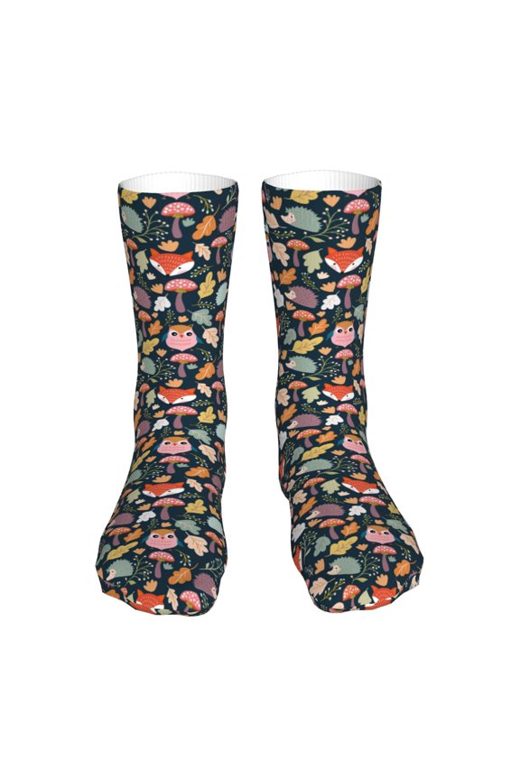 Autumn Fox Owl Print Fashion No Heel Casual Crew Socks Cushioned Breathable for Men Women - Moisture wicking,Not easy to fade Suitable for daily