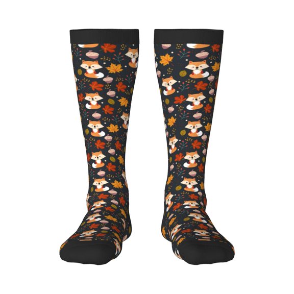 Xecao Autumn Fox Print Compression Socks for Both Men And Women for Running, Travel, Flight, Nurse