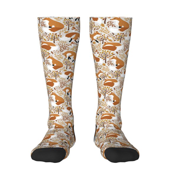 Xecao Autumn Fox with Brown Plants Print Compression Socks for Both Men And Women for Running, Travel, Flight, Nurse