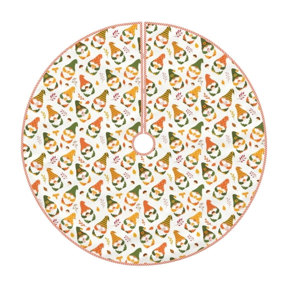Xecao Autumn Gnomes Holding Mushroom Pattern Christmas Tree Skirt Round Xmas Tree Mat Base Cover for Holiday Home Decorations-48"