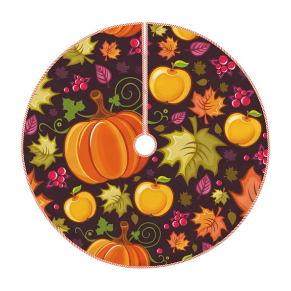 Xecao Autumn Harvest Pumpkin Joy Pattern Christmas Tree Skirt Round Xmas Tree Mat Base Cover for Holiday Home Decorations-30"