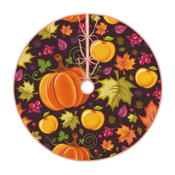 Xecao Autumn Harvest Pumpkin Joy Pattern Christmas Tree Skirt Holiday Part Decorations for Christmas Tree, Farmhouse Christmas Decor Xmas Holiday Home Party Decorations-30"