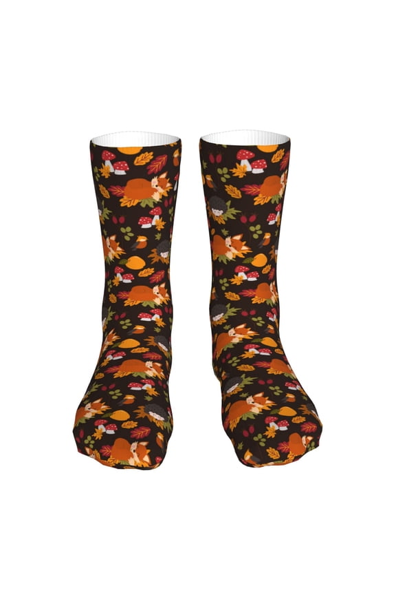 Autumn Hedgehog and Fox Cute Print Fashion No Heel Casual Crew Socks Cushioned Breathable for Men Women - Moisture wicking,Not easy to fade Suitable for daily