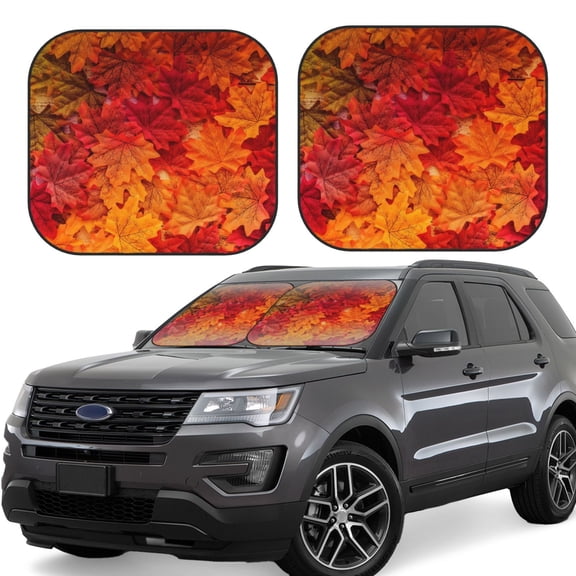 Xecao Autumn Leaf for Foldable Car Sun Shades (2-Pack) offer sun protection with an easy-fold design for convenient windshield shading.