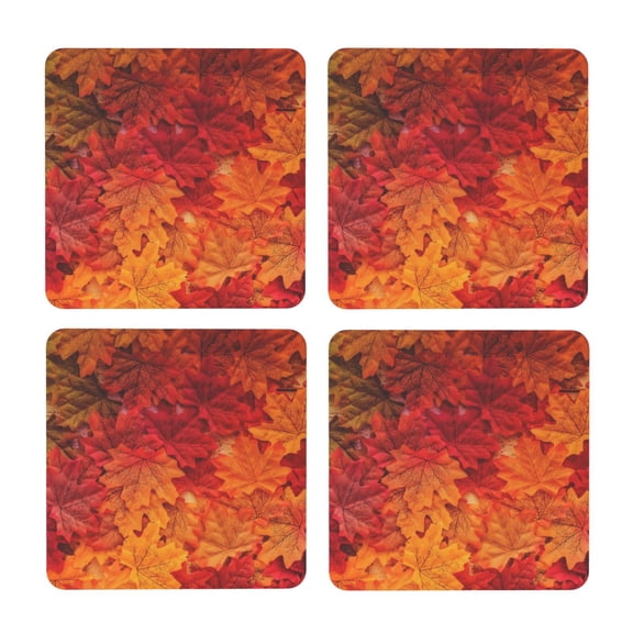 Xecao Autumn Leaf for MDF Cork Coaster 4 Pcs,Drink Coasters,Suit for House Warming Gifts New Home ,Coffee Table Decor-Square