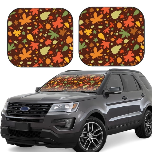 Xecao Autumn Leaves for Foldable Car Sun Shades (2-Pack) offer sun protection with an easy-fold design for convenient windshield shading.