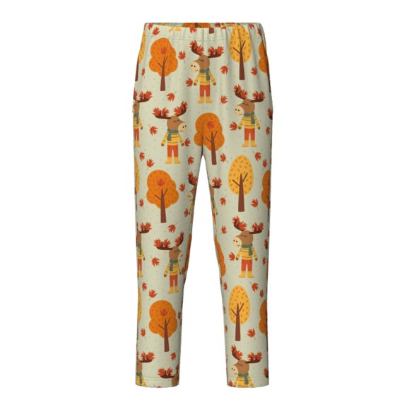 Xecao Autumn Maple Leaf and Deer Print Teenagers' Pajama Pants Long Sleep Pants Soft Elastic Waist Pajama Bottoms Elastic waist with 2 Pockets 5-16 Years-Small