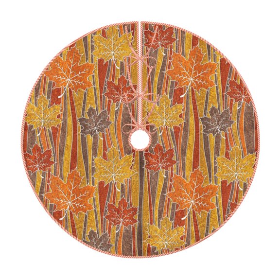 Xecao Autumn Maple Leaf Stripes Pattern Christmas Tree Skirt Holiday Part Decorations for Christmas Tree, Farmhouse Christmas Decor Xmas Holiday Home Party Decorations-30"