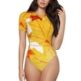 thumbnail image 1 of Xecao Autumn Maple Leaves Pattern Women's Crew Neck Body Suit, Short-Sleeved Bodysuit and Basic Swimsuit,Both Comfort and Style for Dating and Daily life -Medium, 1 of 7