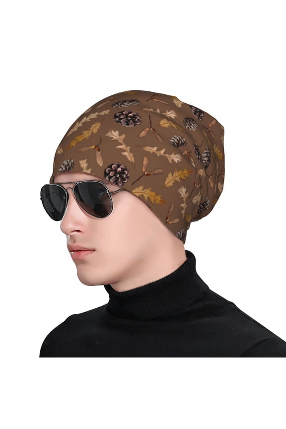 Autumn Pinecone Plants Print Beanie Knitted Hat for Men Women, Winter Fashion Knit Cuffed Caps Unisex