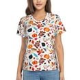 thumbnail image 1 of Xecao Autumn Pumpkins Fall Leaves for Women's V-Neck T-Shirts-Elegant Half-Sleeve Tops Perfect for Summer-Small, 1 of 5