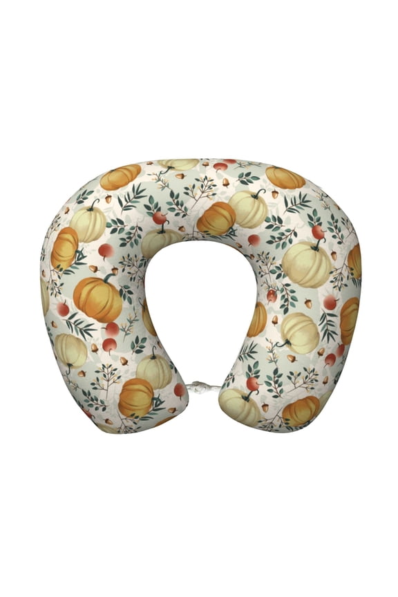 Autumn Pumpkins Leaves Print Memory Foam Cervical Neck Pillow Versatile U-Shaped Pillows for Home,Office,Camping,Travelling,Soft Washable Cover