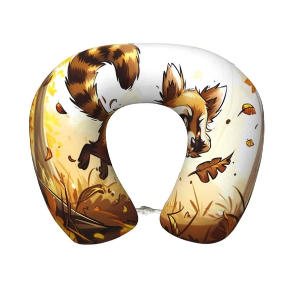 Xecao Autumn Raccoon In Forest Print Memory Foam Cervical Neck Pillow Versatile U-Shaped Pillows for Home,Office,Camping,Travelling,Soft Washable Cover