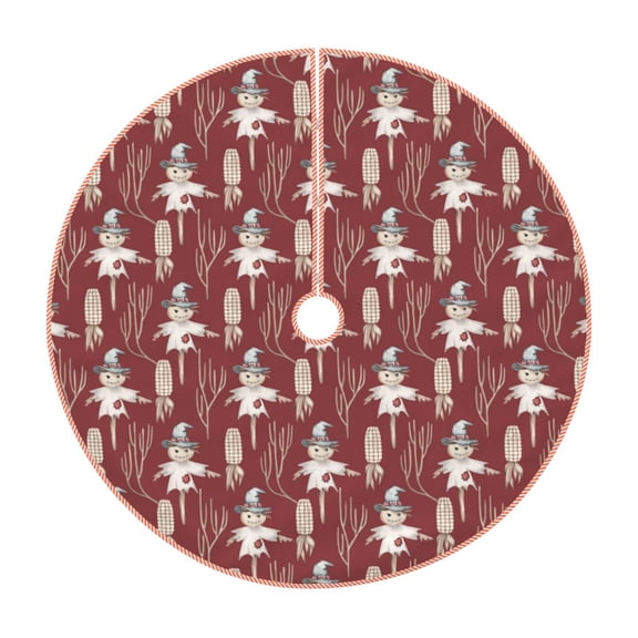 Xecao Autumn Scarecrow Harvest Joy Pattern Christmas Tree Skirt Holiday Part Decorations for Christmas Tree, Farmhouse Christmas Decor Xmas Holiday Home Party Decorations-30"