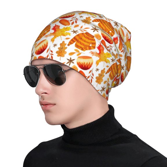 Xecao Autumn Sweater Warmth Print Beanie Knitted Hat for Men Women, Winter Fashion Knit Cuffed Caps Unisex