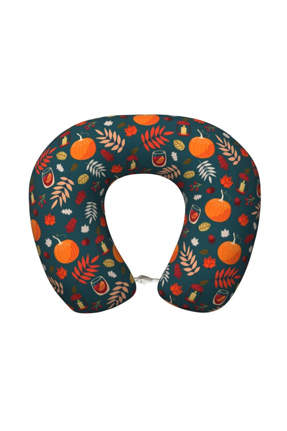 Autumn with Pumpkins Print Memory Foam Cervical Neck Pillow Versatile U-Shaped Pillows for Home,Office,Camping,Travelling,Soft Washable Cover