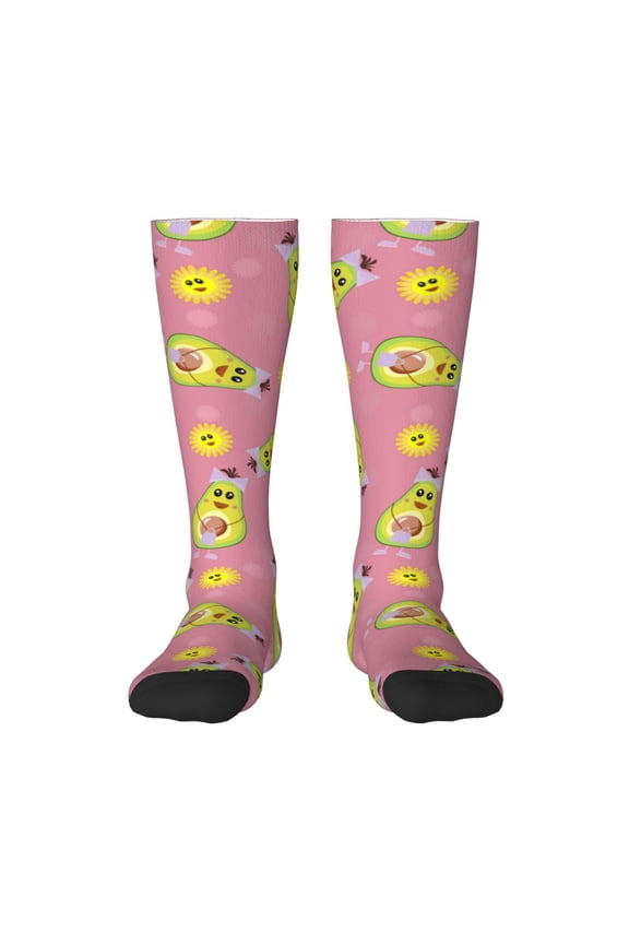 Avocado And Sun print thigh-high socks, crafted for both men and women with a stretchy, high-opaque design perfect for daily wear