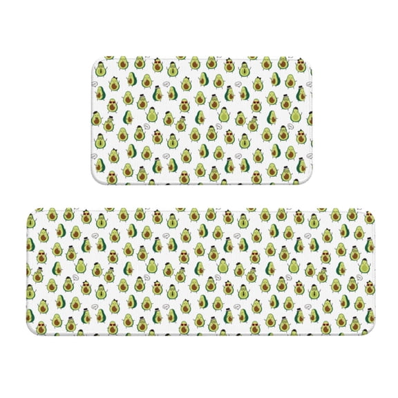 Xecao Avocado Friends Patten Kitchen Rugs and Mats Sets,2 Pieces Non-Slip Washable Rugs, Kitchen Mat for Floor,Suit for Kitchen Decor and Accessories