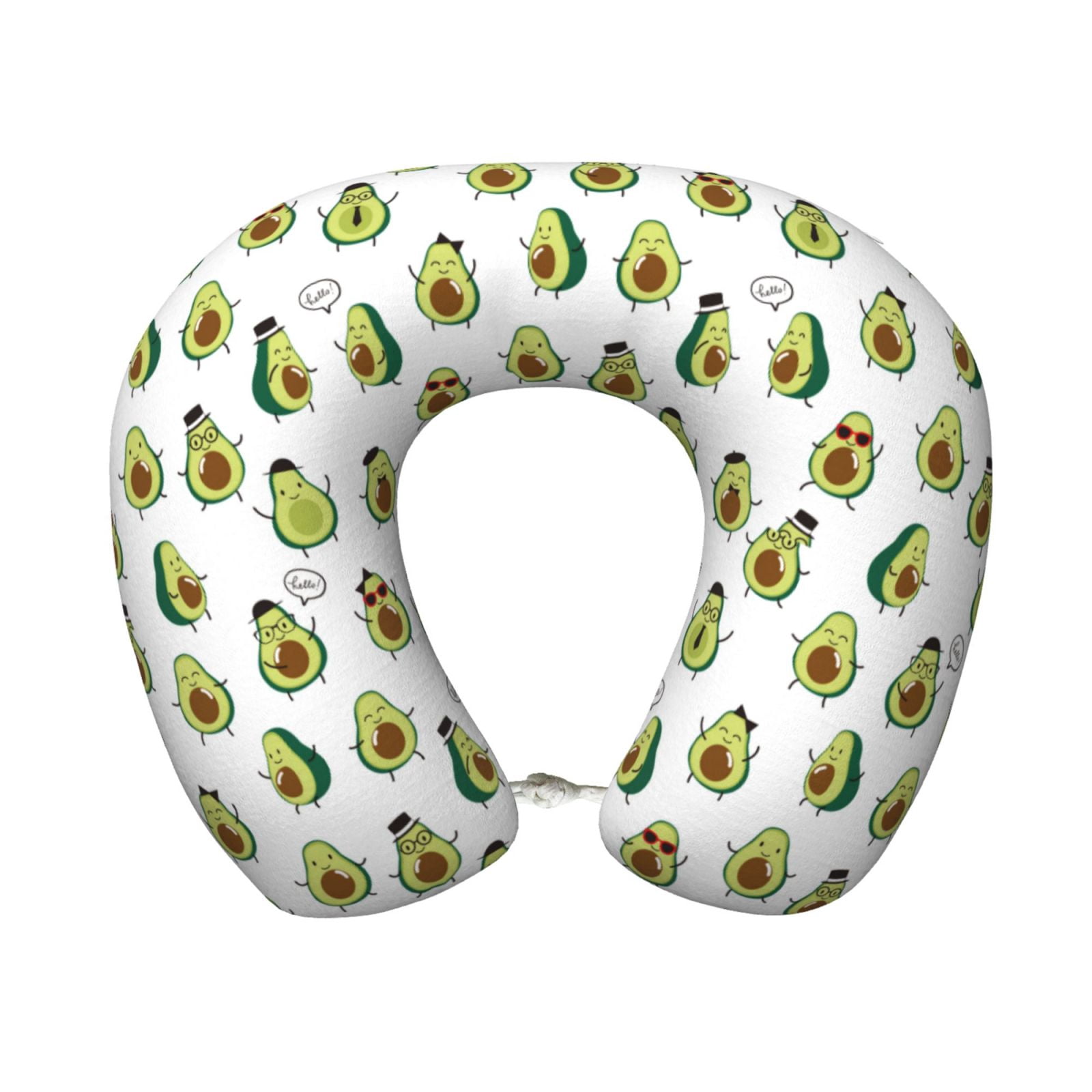 Xecao Avocado Friends Print Memory Foam Cervical Neck Pillow Versatile U-Shaped Pillows for Home,Office,Camping,Travelling,Soft Washable Cover