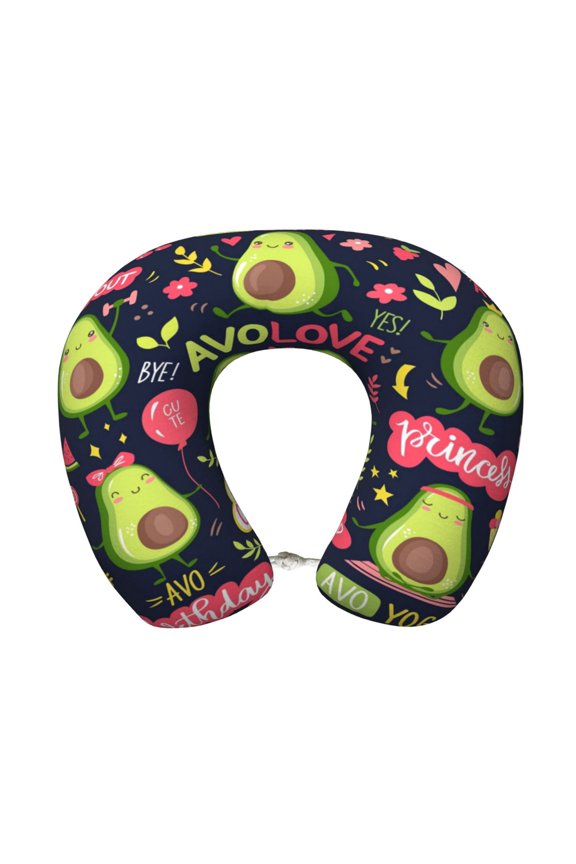 Avocado Love Print Memory Foam Cervical Neck Pillow Versatile U-Shaped Pillows for Home,Office,Camping,Travelling,Soft Washable Cover