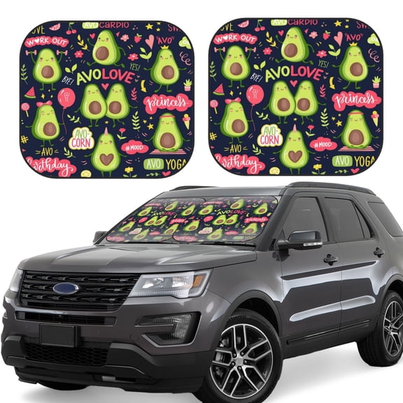 Xecao Avocado Love for Foldable Car Sun Shades (2-Pack) offer sun protection with an easy-fold design for convenient windshield shading.
