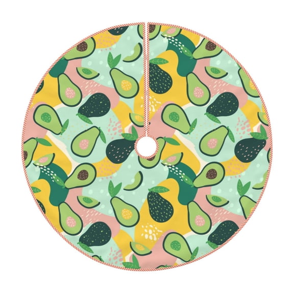 Xecao Avocado Pattern Christmas Tree Skirt Round Xmas Tree Mat Base Cover for Holiday Home Decorations-30"