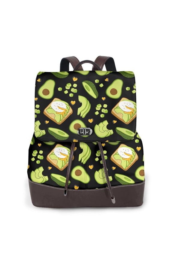 Avocado Toast Print Large Backpack Soft Leather for Women Travel with Compartment, Adjustable Convertible Strap