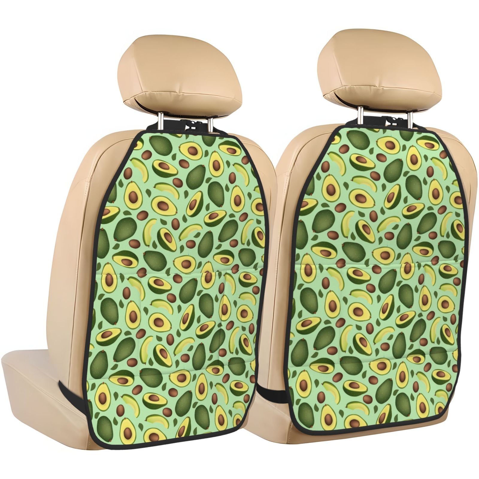 Xecao Avocado With Seeds Pattern Car Seat Back Protector 2 Pack Large Capacity Pocket, Kick Mats Back Seat Protector