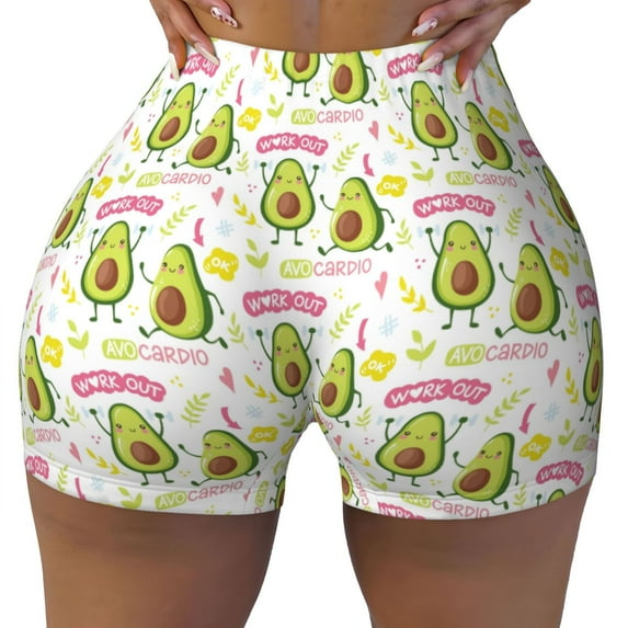 Xecao Avocado Work Out Print Workout Shorts for Women Soft Smooth Gym Yoga Scrunch Active Tennis Workout Running Shorts