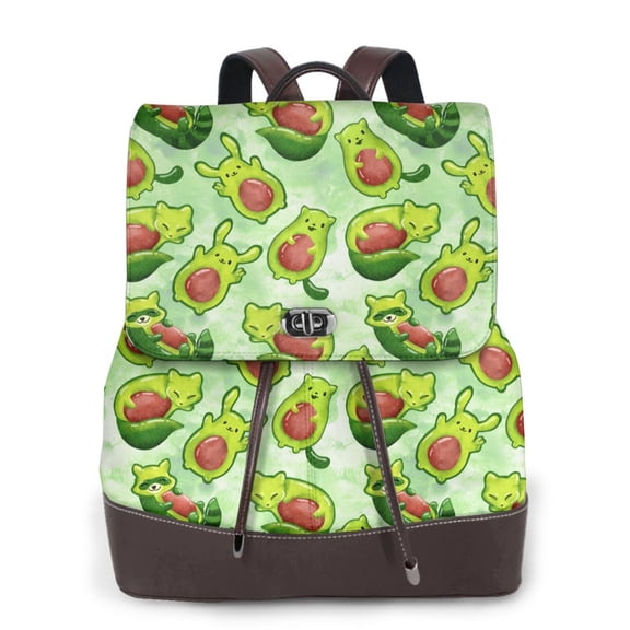 Xecao Avocado color cute animals Print Large Backpack Soft Leather for Women Travel with Compartment, Adjustable Convertible Strap