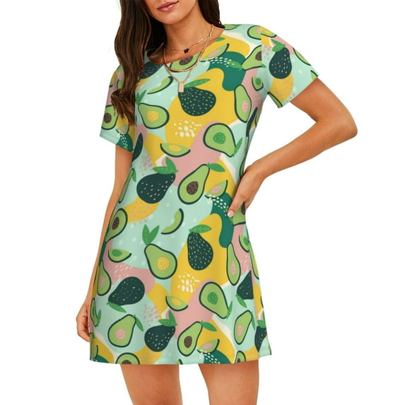 Xecao Avocado for Women's Loose Nightgown Sleepwear Short Sleeves Shirt Casual Print Sleepdress
